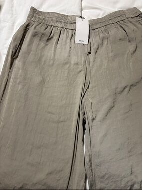 Mango Taupe Elastic Waist Wide Leg Pants